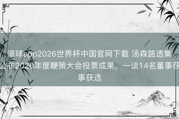 滚球app2026世界杯中国官网下载 汤森路透集团公布2026年度鞭策大会投票成果,一谈14名董事获选