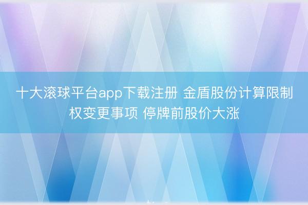 十大滚球平台app下载注册 金盾股份计算限制权变更事项 停牌前股价大涨